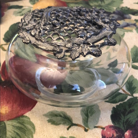 Other - Decorative glass bowl with metallic artful lid